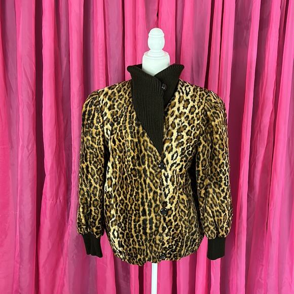 Vintage made in USA Leopard faux fur and cable knit coat, size 14-16 - Picture 2 of 11